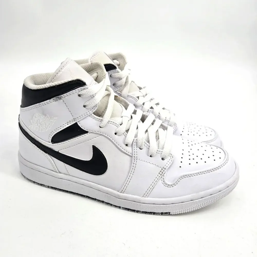 Nike Women's 8 Air Jordan 1 Mid White Black Sneakers Shoes Basketball Sports